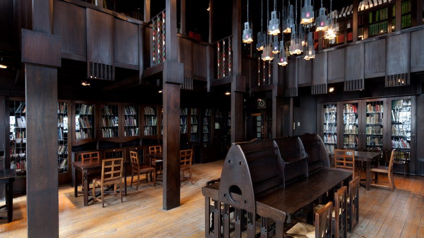 Glasgow School of Art Mackintosh Building library before it was destroyed in a fire