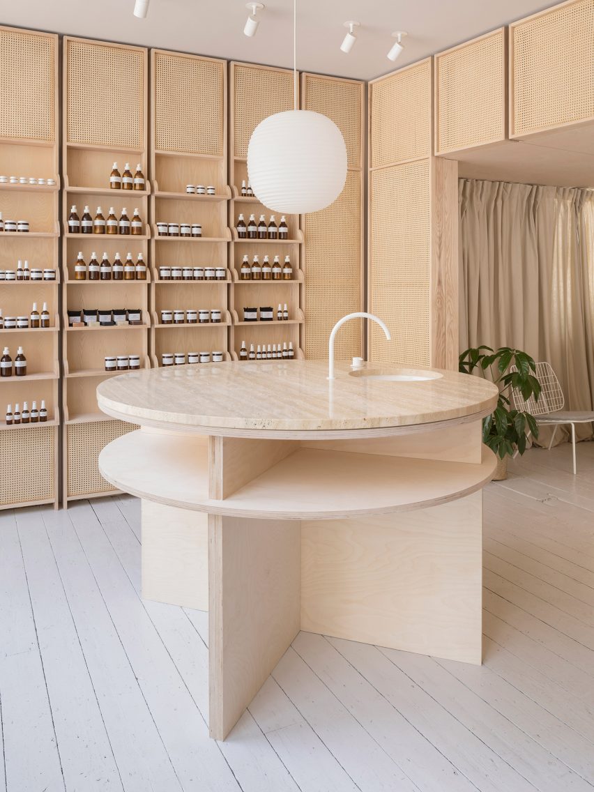 O'Sullivan Skoufoglou create peach-hued skincare store in England