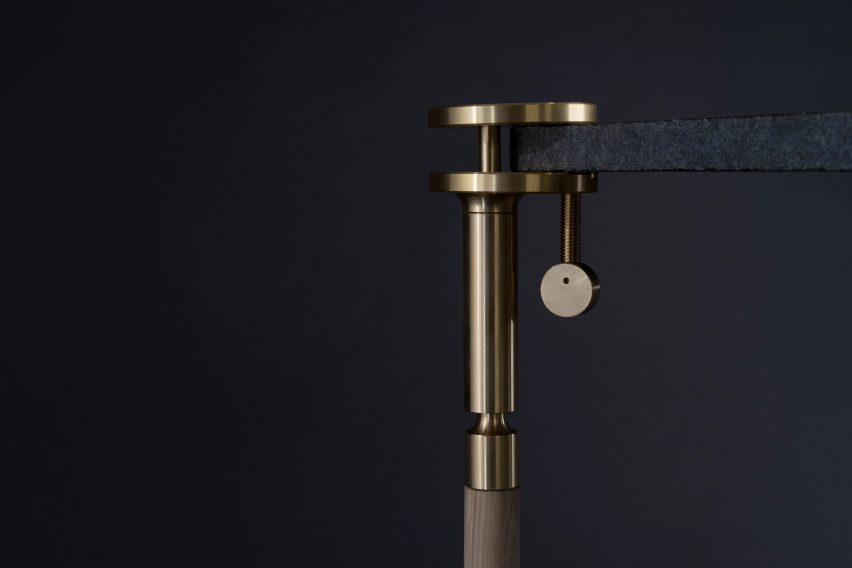 Josh Carmody makes tables using materials from a samples library