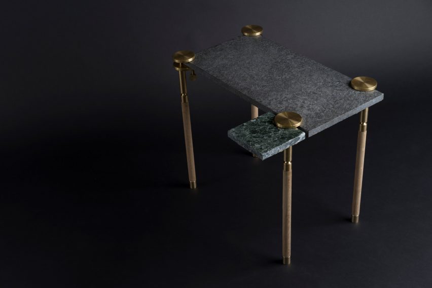 Josh Carmody makes tables using materials from a samples library