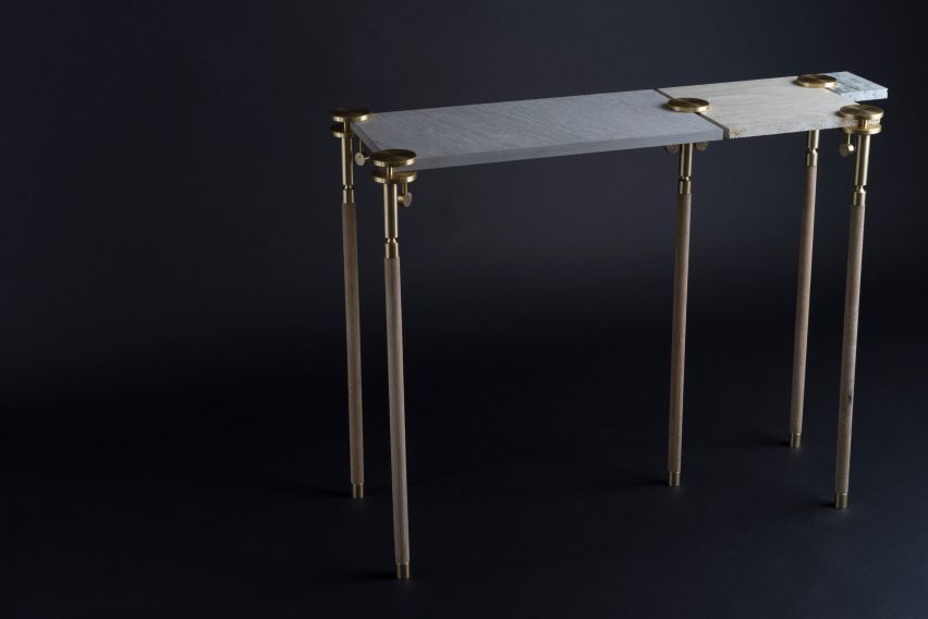 Josh Carmody makes tables using materials from a samples library