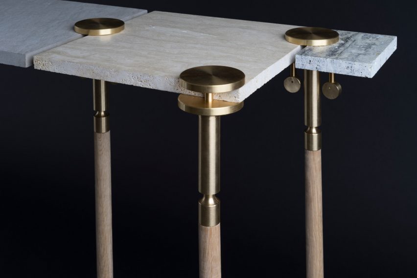 Josh Carmody makes tables using materials from a samples library