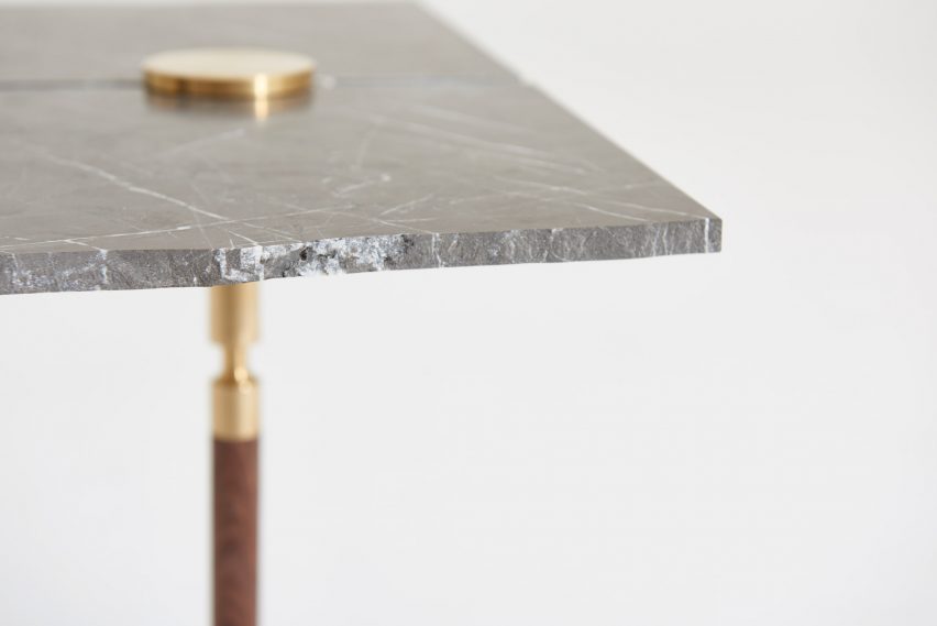 Josh Carmody makes tables using materials from a samples library