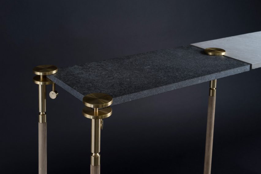 Josh Carmody makes tables using materials from a samples library