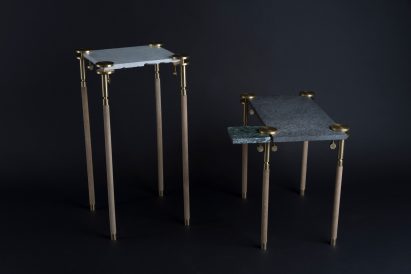 Josh Carmody makes tables using materials from a samples library