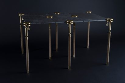 Josh Carmody makes tables using materials from a samples library