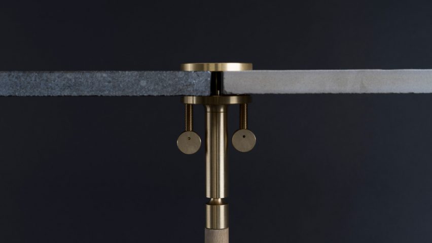 Josh Carmody makes tables using materials from a samples library