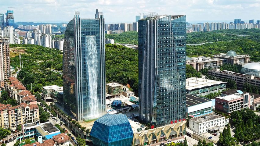 Chinese skyscraper incorporates 108-metre high waterfall