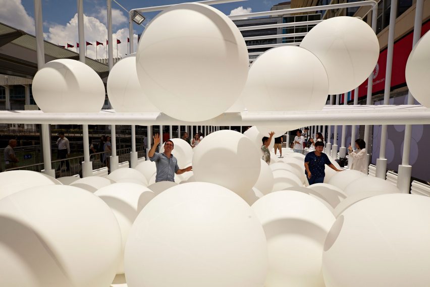 Snarkitecture fills Hong Kong waterfront with giant bouncy balls