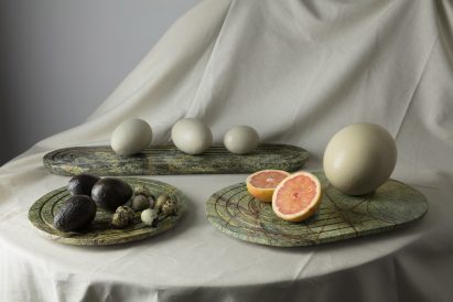 Tom Dixon's trips to India inspire a collection of green marble tableware