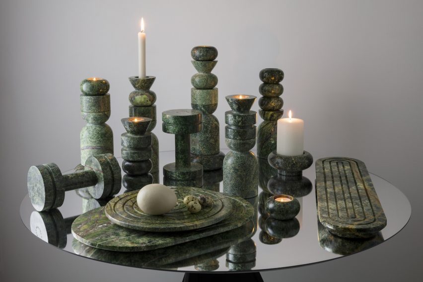 Tom Dixon's trips to India inspire a collection of green marble tableware