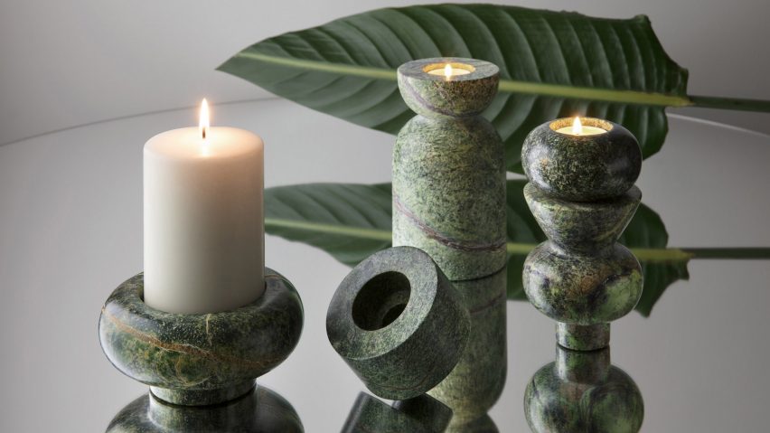 Tom Dixon's trips to India inspire a collection of green marble tableware