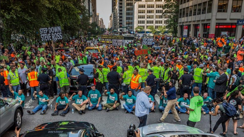 New York construction workers stage protest against Hudson Yards developer
