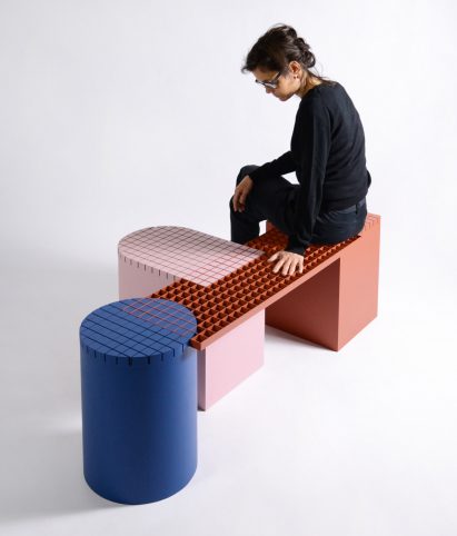 Urban Shapes by Nortstudio is a geometric bench that celebrates the materials of construction sites