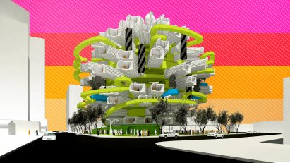 Neil Denari's adidas Sphere proposal is a live-work proposal inspired by the sports brand's Pod.System trainer