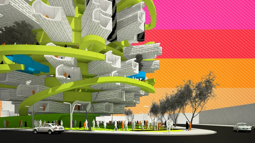 Neil Denari's adidas Sphere proposal is a live-work proposal inspired by the sports brand's Pod.System trainer