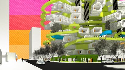 Neil Denari's adidas Sphere proposal is a live-work proposal inspired by the sports brand's Pod.System trainer