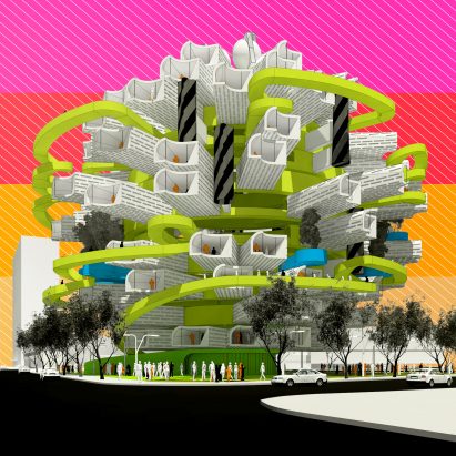 Neil Denari's adidas Sphere proposal is a live-work proposal inspired by the sports brand's Pod.System trainer