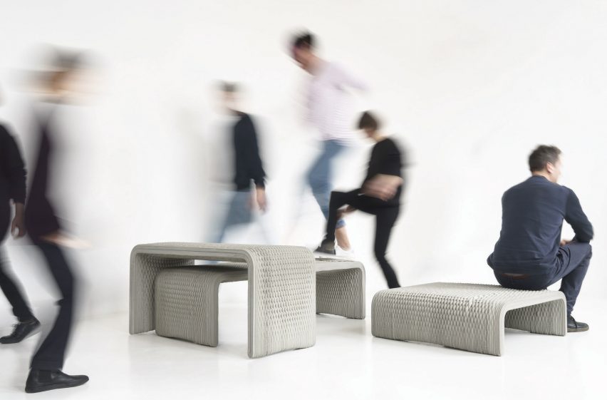 Woven concrete benches by Studio 7.5 and XstreeE
