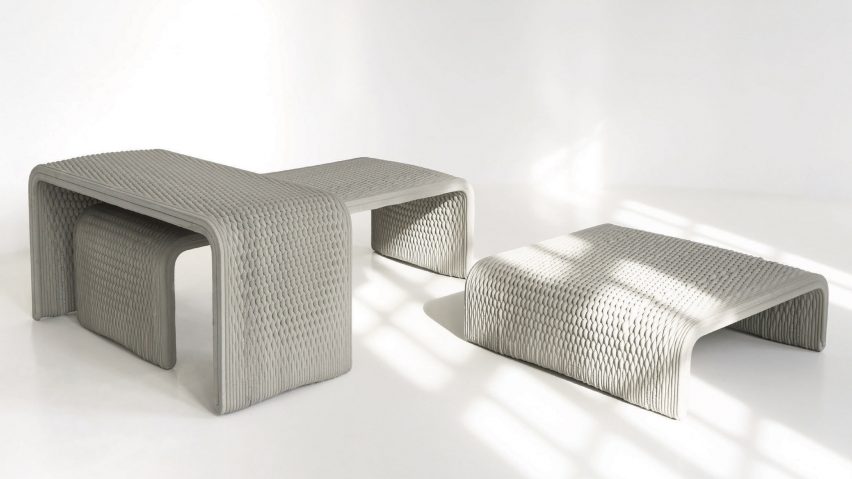 Woven concrete benches by Studio 7.5 and XstreeE