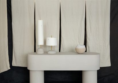 Malgorzata Bany installs jesmonite furniture at The New Craftsmen for LDF exhibition