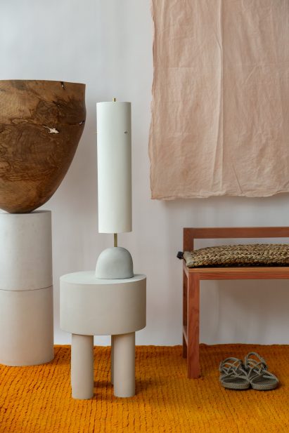 Malgorzata Bany installs jesmonite furniture at The New Craftsmen for LDF exhibition