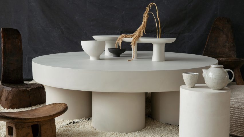 Malgorzata Bany installs jesmonite furniture at The New Craftsmen for LDF exhibition