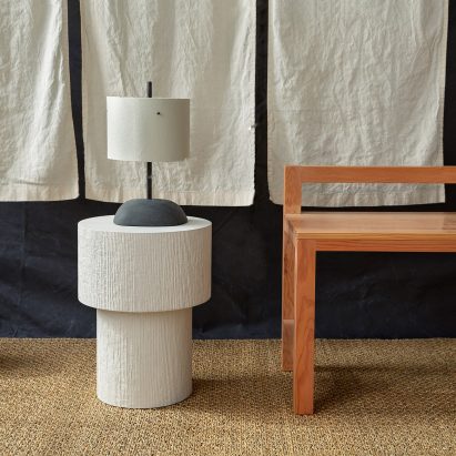 Malgorzata Bany installs jesmonite furniture at The New Craftsmen for LDF exhibition