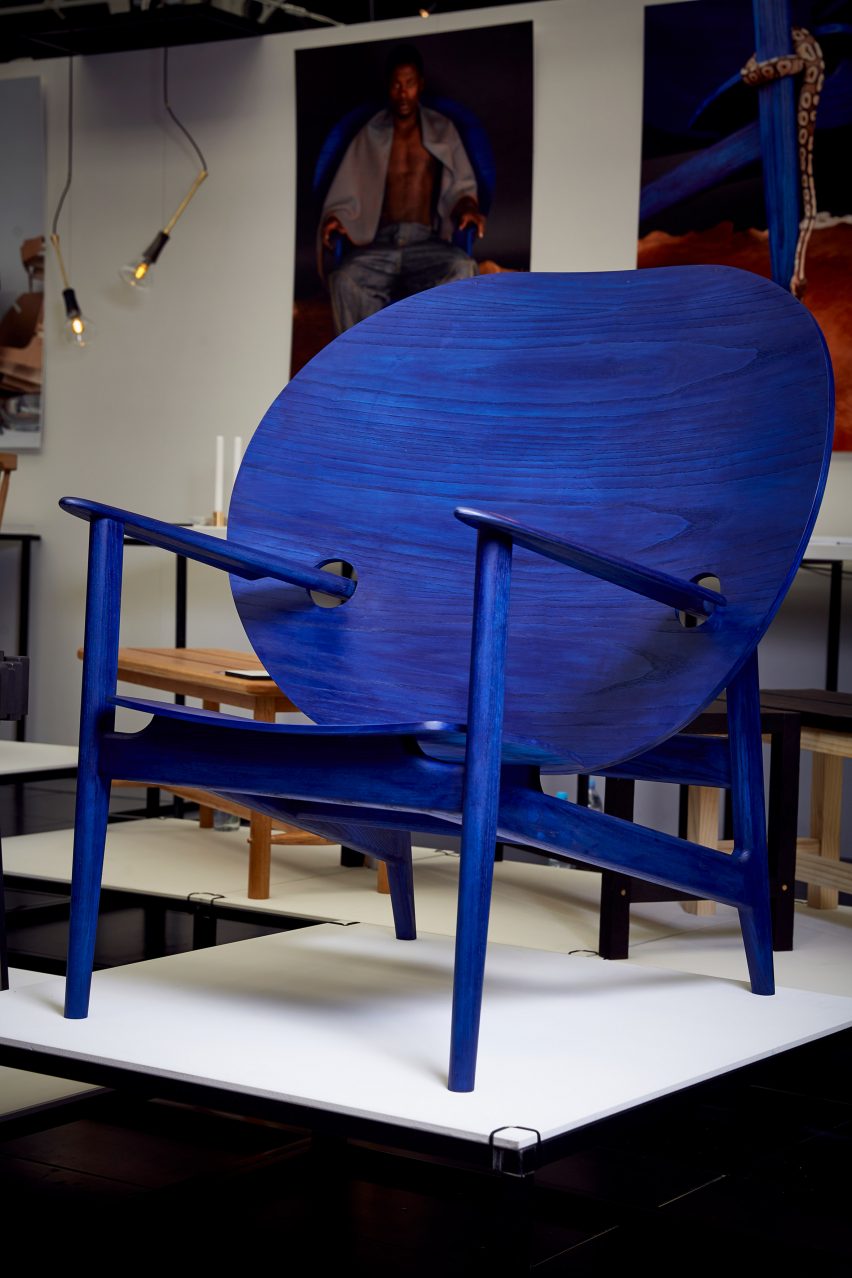 Mac Collins models afrofuturist chair on his Carribean heritage