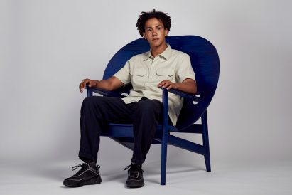 Mac Collins models afrofuturist chair on his Carribean heritage