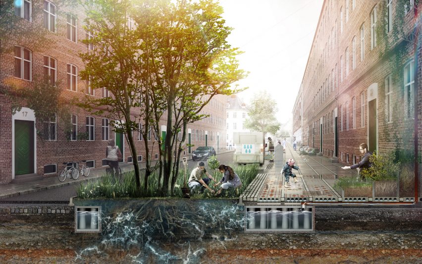 Anti-flood greenery-boosting Climate Tile installed in Copenhagen street