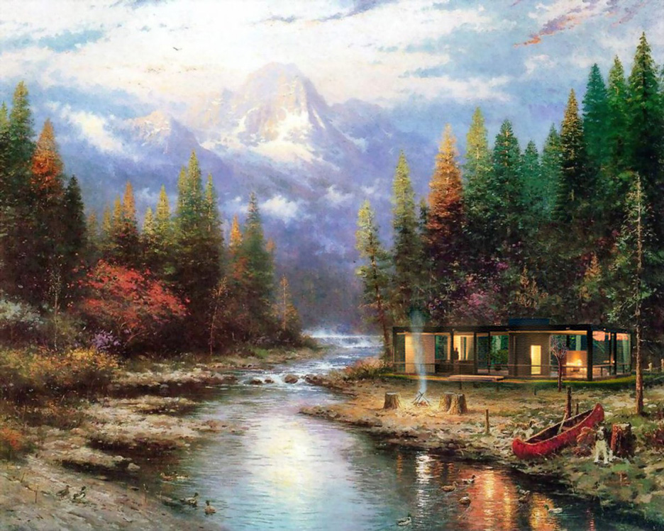 Glass House in the style of Thomas Kinkade by Robyniko