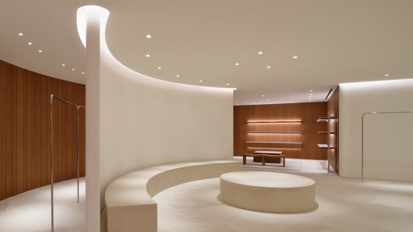 John Pawson uses limestone and cherry wood for minimal Jil Sander shop in Tokyo