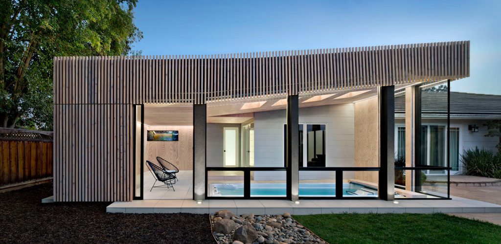 Framestudio uses cedar and plywood for Los Altos Poolhouse in northern California