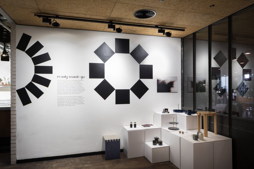 Abstract chess set and blue tableware created for London's Ace Hotel