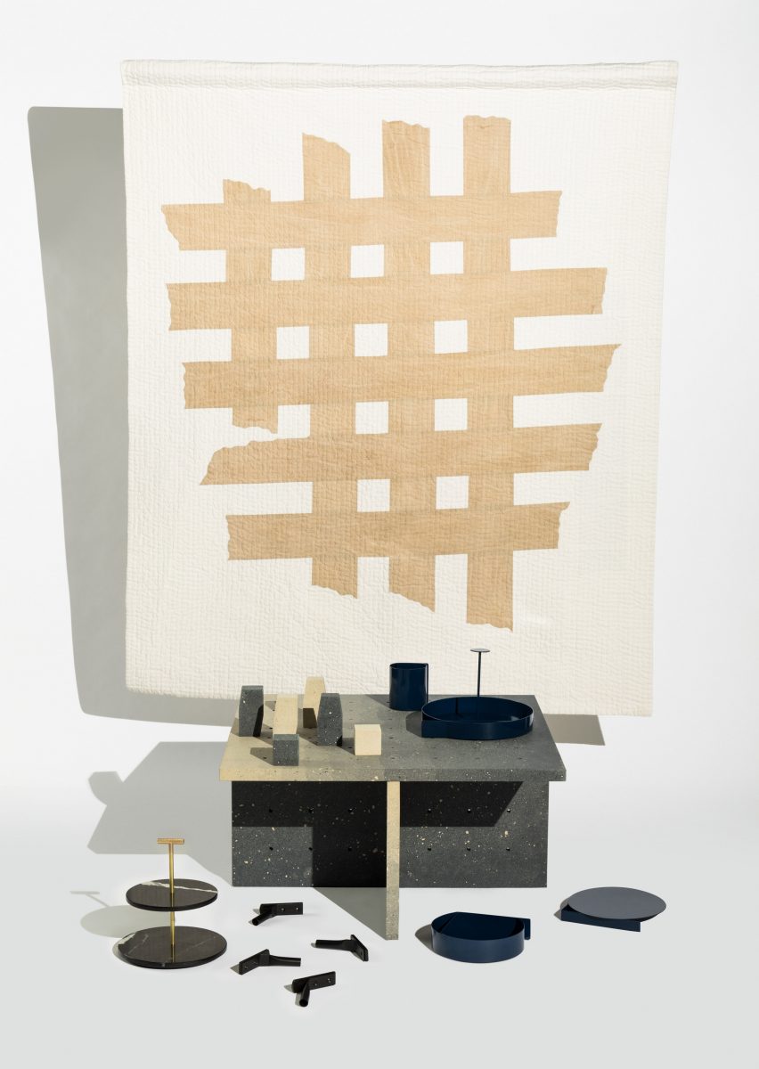 Abstract chess set and blue tableware created for London's Ace Hotel