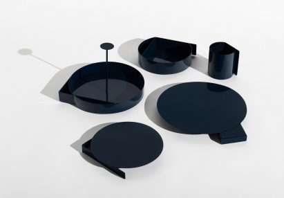 Abstract chess set and blue tableware created for London's Ace Hotel