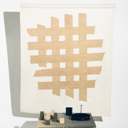 Abstract chess set and blue tableware created for London's Ace Hotel