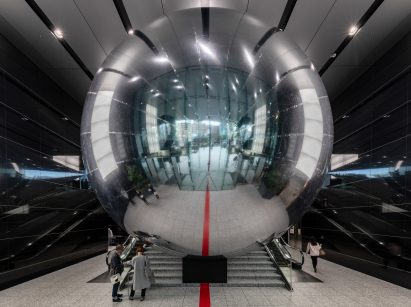 Giant mirrored ball installed in Tokyo office to encourage city to think beyond 2020 Olympics