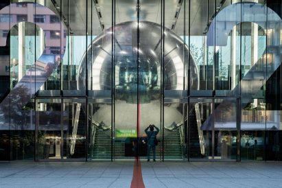 Giant mirrored ball installed in Tokyo office to encourage city to think beyond 2020 Olympics