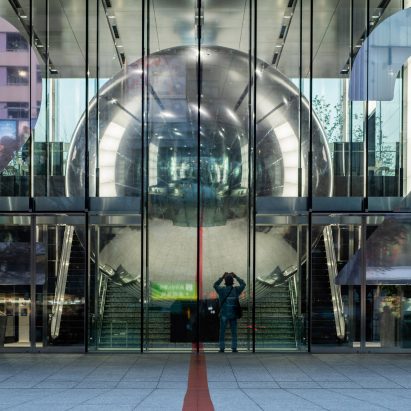 Giant mirrored ball installed in Tokyo office to encourage city to think beyond 2020 Olympics