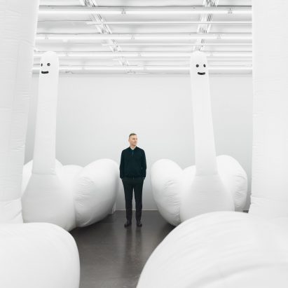 David Shrigley's inflatable "swan-things" spring to life in 12 minute cycles