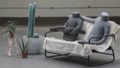 Headless man-shaped pillow intended as cure for loneliness
