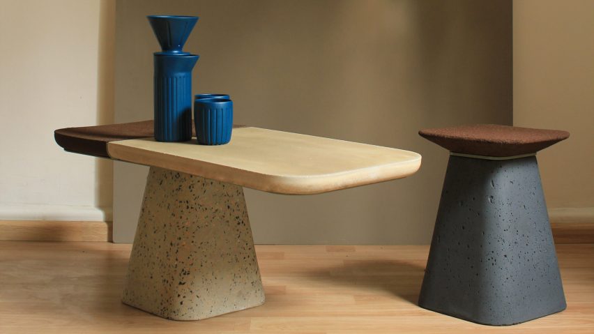 Xavier Loránd blends coffee waste and concrete for Nero furniture