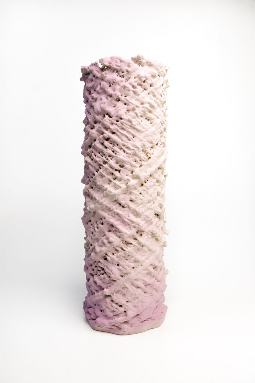 Design Academy Eindhoven graduate Erika Emeren uses spit-cake technique to make ceramic vases