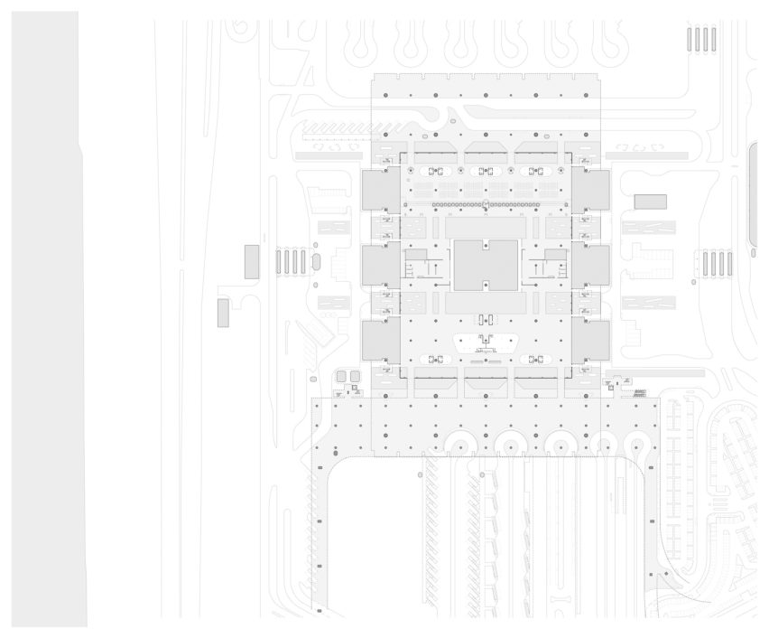 First floor plan of The Passenger Clearance Building by Rogers Stirk Harbour + Partners and Aedas in Hong Kong