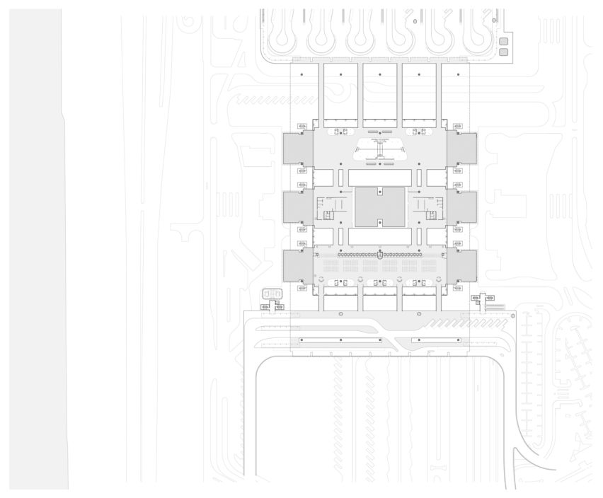 Ground floor plan of The Passenger Clearance Building by Rogers Stirk Harbour + Partners and Aedas in Hong Kong