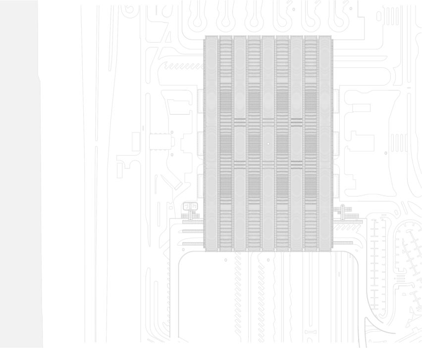 Roof plan of The Passenger Clearance Building by Rogers Stirk Harbour + Partners and Aedas in Hong Kong