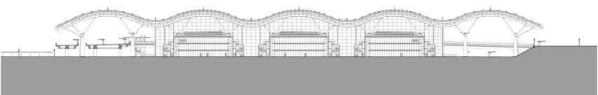 Section of The Passenger Clearance Building by Rogers Stirk Harbour + Partners and Aedas in Hong Kong