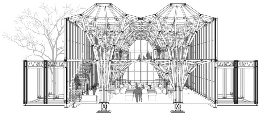 Sectional perspective of Elevation Longfu Life Experience Centre in the Henan Province of China by LUO Studio